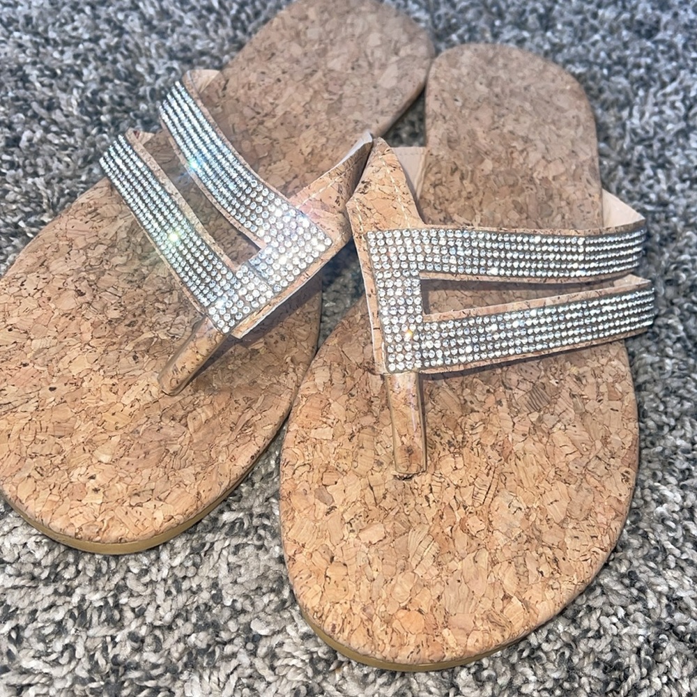 Womens fancy shoes sandals cork and bling flip flop sandals size 10